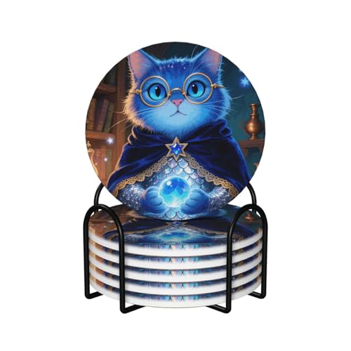 Dessous de verre chat céramique anti-tache d'eau avec socle pour protection table