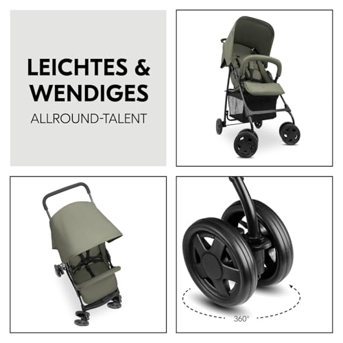 hauck Buggy Sport, Olive - Federleichter Reisebuggy 5,9 kg - mit Liegefunktion für Kinder ab Geburt bis 15 kg - Klein Zusammenklappbar, Großer Einkaufskorb bis 3 kg