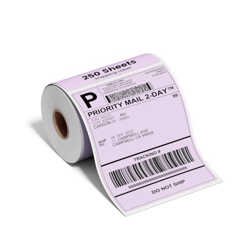 Image of Phomemo 4x6 Purple Thermal Label, Shipping Labels Pack of 250 4x6 Roll Labels, Compatible with Phomemo, Zebra, Rollo, Jadens and Other Thermal Printers
