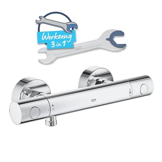 GROHE Precision Get, Duscharmatur, wassersparend (Thermostat für stets konstante Temperatur, Verbrühschutz bei 38°C, Mischbatterie Dusche mit Wasserspartaste und Metallgriffen), chrom, 34773000