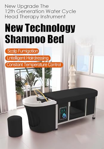 Image of Salon Equipment,Water Cycle Head Treatment Bed,Shampoo Bowl and Pedicure Chair with Foot Bathtub Salon Beauty Bed,Beige