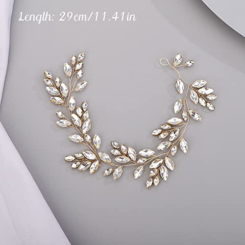 Chargances Bridal Crystal Hair Vine Wedding Gold Rhinestone Headband Fashion Bride Hair Vine Wedding Prom Flower Girl Hair Accessories for Women and Girls (Gold) - Image 3