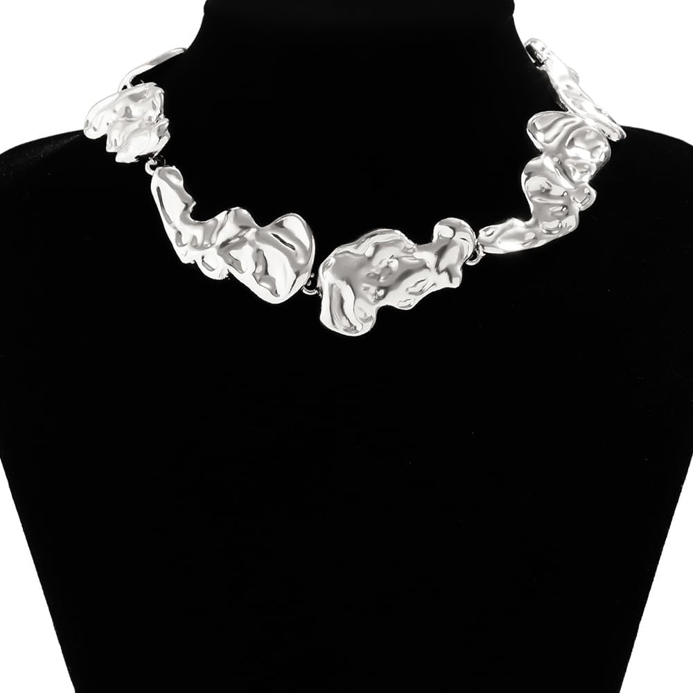 Chunky Gold Statement Choker Necklace for Women Irregular Pleated Lava Necklace Minimalistic Melting Liquid Necklace Trendy Birthday Jewelry Presents - Image 4