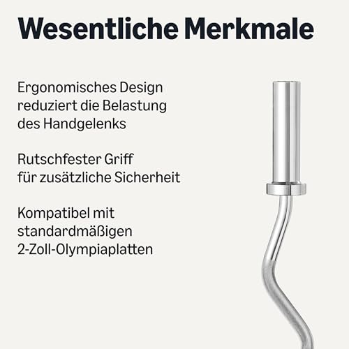 Amazon Basics Olympische 5,1cm-Langhantelstange, Curlstange, 119,4cm, Verchromt