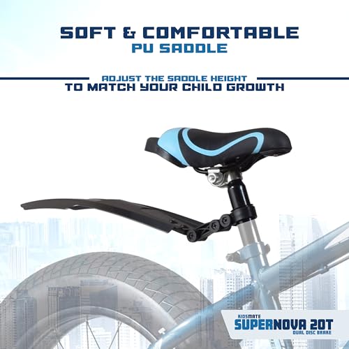 Image of Kidsmate Supernova 20T Fat Tire Cycle for Kids (7-10 Years) | Dual Disc Brake Bicycle with Rigid Fork | 20 x 4.0 Wide Tyres, Strong Steel Frame Bike for Kids - Stelios Blue