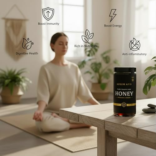 Image of Aurum Apis Raw Yemeni Sidr Honey, 100% Raw Unfiltered Pure Honey, Hand Harvested Organic Honey, Non-GMO, Unprocessed Certified Organic Honey from Sidr Tree Blossoms, Rich Flavor & Aroma, Honey Jar (1kg)