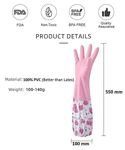 Image of GDNK Reusable Rubber Latex PVC Flock lined Long Sleeves elbow length Hand Gloves for Kitchen Dish-Washing, Cleaning Gloves (Pack of 2) (Blue + Pink)