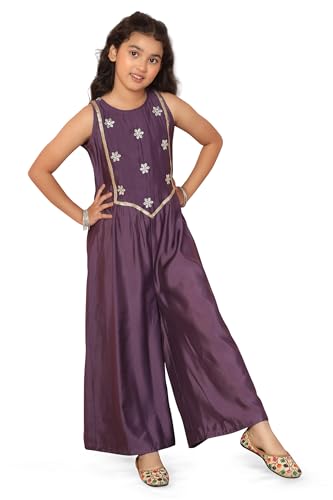 Image of Fashion Dream Girl's Chanderi Silk Embroidered Jumpsuit|Jumpsuits for Girls|Dungaree for Kids Girls