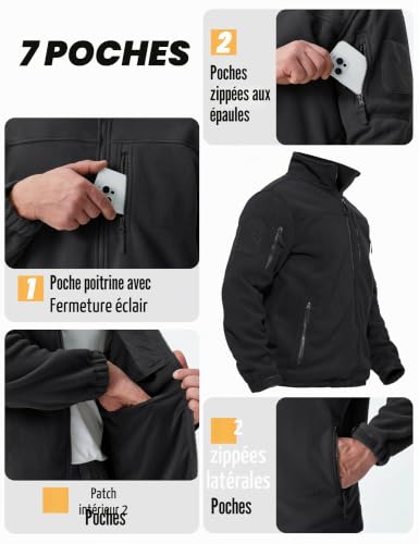 Veste polaire homme chaude veste militaire homme polaire travail zippée randonnée coupe-vent - 4