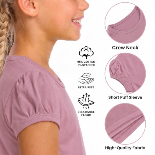 Image of Lilax Girls Short Puff Sleeve Cotton T-Shirt, Toddler & Little Girls Top | 95% Cotton Puff Sleeve Tee; Crewneck, Short Sleeve; Toddler & Girls Sizes 2T-12; for School, Play & Everyday; Machine Wash