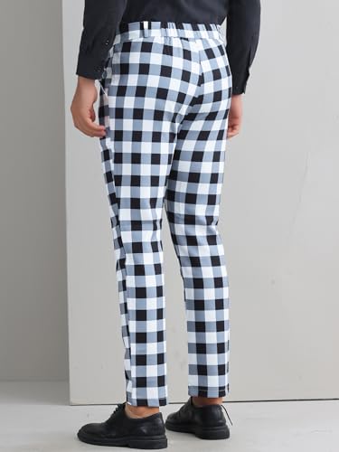 Plaid Golf Pants for Men's Regular Fit Color Block Tartaned Pattern Checked Dress Trousers3