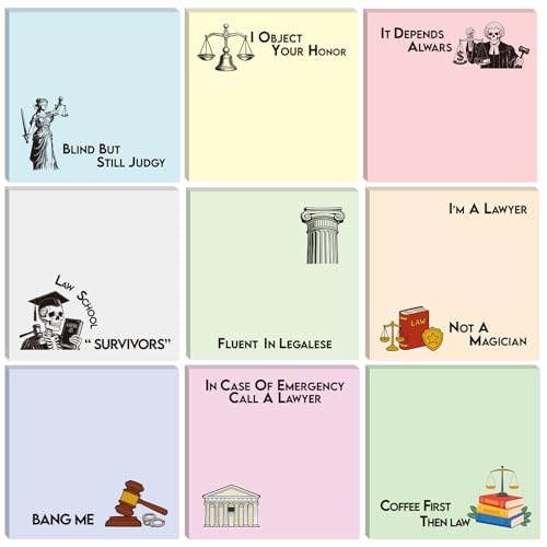 INCOK Lawyer Sticky Notes Gifts - 9 PCS Funny Attorney Notepads 3x3 Inches Lawyer Gifts for Women Men Law Self-Stick Memo Pads Legal School Office Supplies for Students Coworkers (450 Sheets)