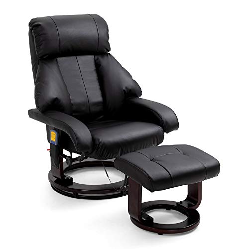 Mingone Massagesessel mit Hocker Fernsehsessel mit Heizfunktion Verstellbar TV Sessel 360° Drehbar Polstersessel Elektrisch Relaxliege mit 8 Massagepunkte Wohn- und Schlafzimmer Kino, Schwarz