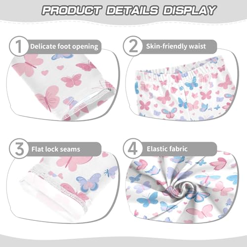 KLL Butterflies on White Pink Little Girls Active Leggings Casual High Waisted Sweatpants Gym3