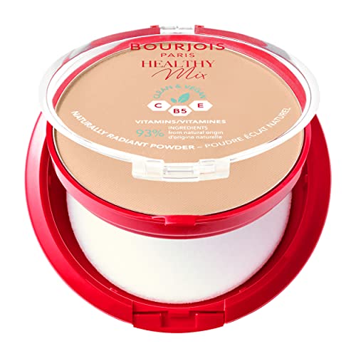 Bourjois Healthy Mix Clean Poudre Compacte 04 Beige Doré, 11 g – Poudre Matifiante Teint Naturel, Couvrance Légère à Moyenne, Hydratation 10h, Formule...