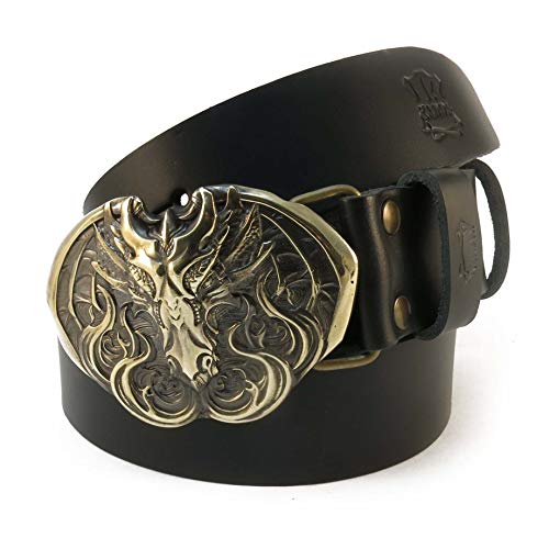 Leather belt with Dragon belt buckle, Handmade scandinavian old norse mythology Fafnir dragon solid brass belt buckle on leather belt4
