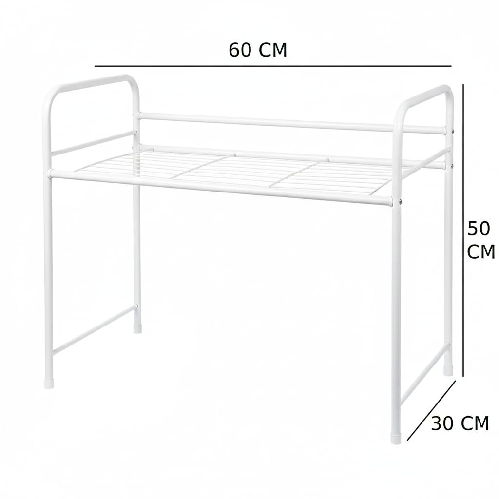 Mensola Salvaspazio da Cucina in Metallo, Ripiano Organizer Sopra Microonde, Verniciata a Polvere, 60x30x50 cm (LxPxH) – Disponibile in Nero e Bianco (Bianco)