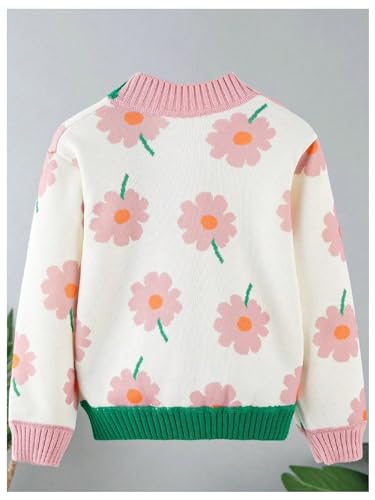 GORGLITTER Girl's Floral Cute Cardigan Button Long Sleeve V Neck Colorblock Sweaters2