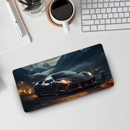 Image of Moto Edition Desk Mat 23x11 Inch - Racing-Themed Keyboard & Mouse Pad for Office, Home & Gaming | Non-Slip Rubber Base, Waterproof Surface, Supercar & Bike Inspired Table Mat (Night Drive)