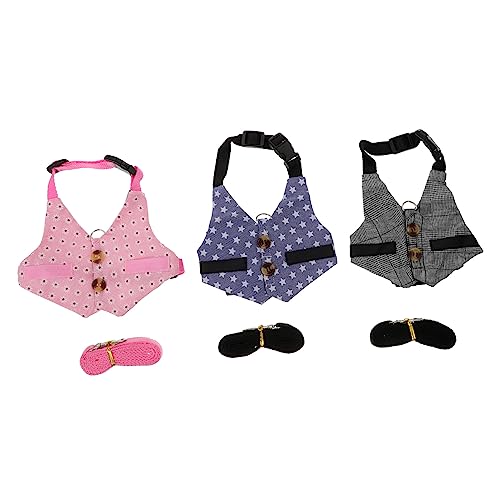 LIOOBO 3個セット ウサギの服 ハムスター 犬 調節可能なウサギのリード おもちゃ ネズミ ウサギのスーツとリード ペット用品 小動物用ハーネスリーシュ うさぎ用スーツとリード コットン
