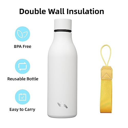 Image of Konokyo Insulated Water Bottle with Strap,18 oz Double Wall Stainless Steel Vacuum Bottles Metal Water Flask,White