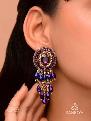 Image of SANJOYA by EVERSTYLISH Embroidered Earrings for Women | Pastel Stone & Beaded Dangler Earrings | Ethnic Jewelry for Weddings, Festivals & Special Occasions