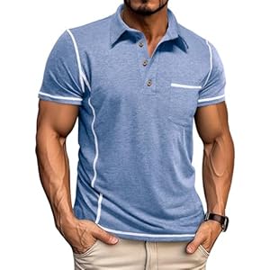 Men’s Casual Polo Shirts Classic Short Sleeve Basic Button T-Shirt Lightweight Cotton Golf Tops with Pocket