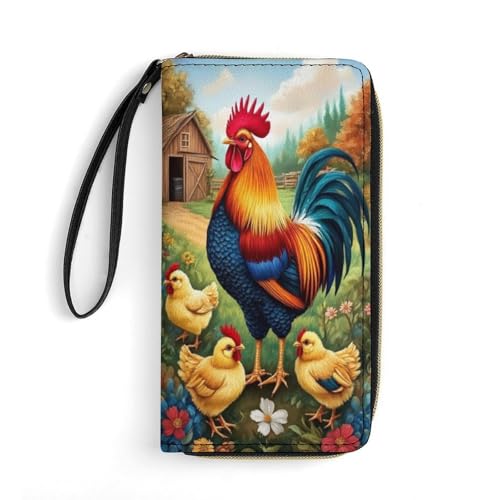 Chicken Women's Wallet Wristlet Zipper Purse with Hand Strap Travel Credit Card Holder for Daily Use Gifts