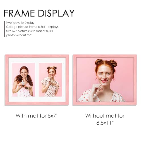 Image of DUENPY 8.5x11 Double 5x7 Picture Frame Double Picture Frame Displays Two 5x7 inch Photos Available Horizontal Wall Mounting Display and Vertical Pink