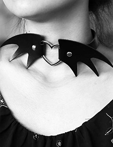 Anglacesmade Halloween Necklace Leather Wing Choker Punk Festival Party Costume Jewelry for Women and Girls (Black)