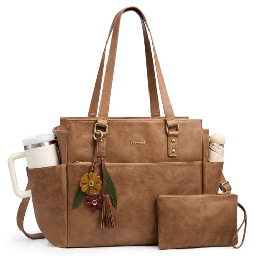 LOVEVOOK Laptop Tote Bag for Women, Vintage Work Teacher Bag with Clutch | Large...