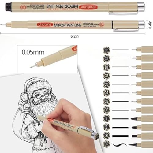 Image of TAZLYN 12 pcs black fine liners pen mandala art pens doodle micron pens set artline fineliner pens microtip pen Waterproof, Fade-Proof, Smudge Proof Drawing Pens for Sketching Anime Artist Drawing