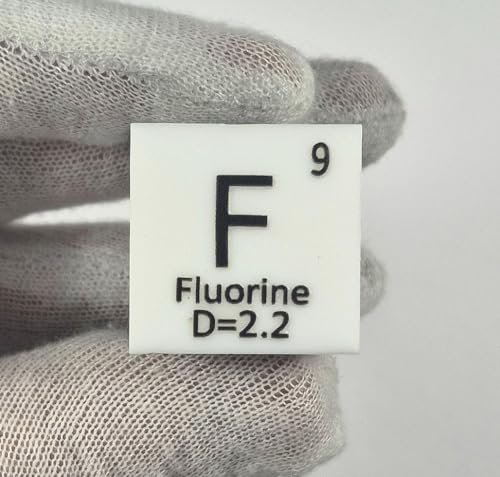 Image of 1 inch 25.4mm Fluorine Teflon 75% Pure Cube F Periodic Table Element Engraved Density Collection Science Education Display Block Cube + Acrylic Case Box - 1PC