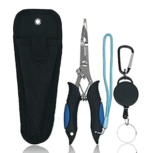 Stainless Steel Fishing Pliers, Fishing Needle Nose Pliers, Cut Fishing Line Fishing Multitool Pliers with Sheath and Telescopic Lanyard