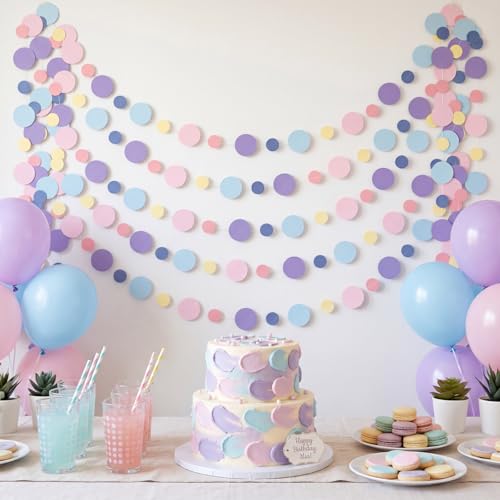 Image of Outus 5 Pieces Colorful Circle Garland Banner Hanging Paper Dot Decorations for Classroom, Birthday Party, Baby Shower, Wedding Backdrop & Photo Booth Graduation Decor (Pastel Rainbow)