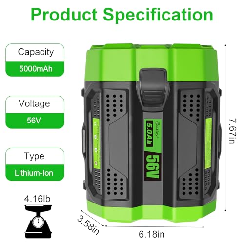 waitley 56V 5.0Ah Replacement for EGO 56V Battery BA2800T BA2800 BA4200 BA1400 Compatible with EGO 56-Volt CS1604 CS1804 CS1403 HT2400 LB6504 Power+ Cordless Tools