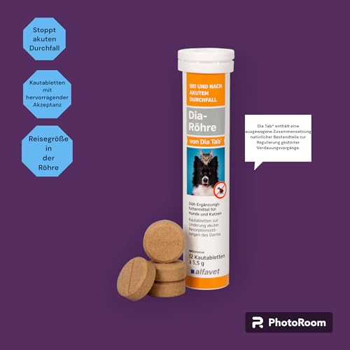 Alfavet Dia Tab® Dia-Röhre | 1 x 12 à 5,5 g | Diät-Ergänzungsfuttermittel für Hunde und Katzen