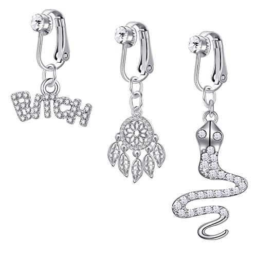 VF VFUN Silver Clip On Bauchnabelpiercing With Dangle Faux Navel Bars Snake Non Pierced Bauchnabel Piercing Fake Bauchnabelpiercing Lang Cover