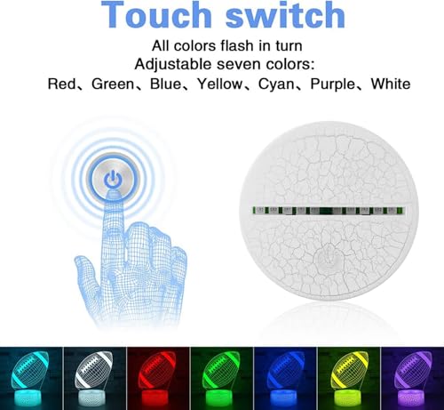 Image of i-CHONY Football Gift Night Light for Kids Boys Girls Teens,Dimmable Led 3D Illusion Lamp,Birthday Holiday Xmas Gift,Football Sport Fan Children's Room Decorations