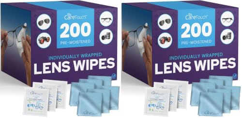 Image of Care Touch Lens Cleaning Wipes with Microfiber Cloths - 200 Lens Wipes for Eyeglasses & 6 Microfiber Cloths - Glasses, Camera Lenses, Screens, Eye Glasses Cleaner for Cleaning Eyeglasses (Pack of 2)