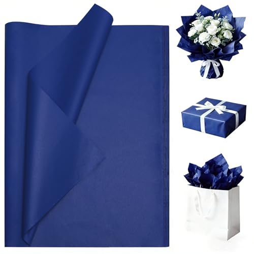 Luckonway 40 Sheets 20x20 Inches Navy Blue Tissue Paper for Gift Bags Bulk Gift Wrapping Paper for Christmas Weddings Parties & Art Crafts (Blue)