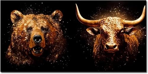 Peinture sur toile ours et taureau, affiches et impressions d'art premium