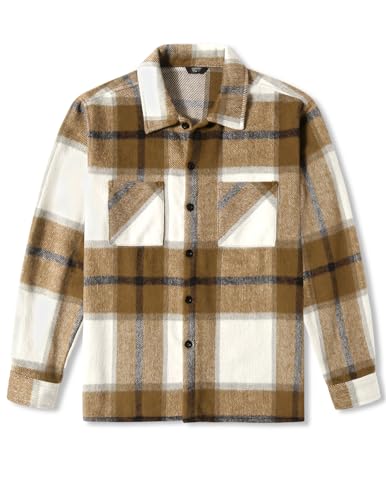 COOFANDY Men's Flannel Shirt Long Sleeve Checked Shirt Plaid Jacket with Pockets Light Khaki M - Image 4