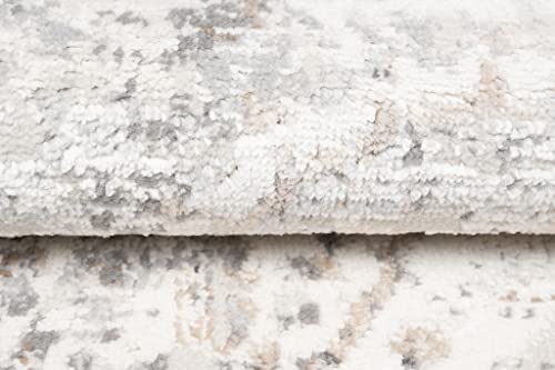 TAPISO Valley Teppich Kurzflor Vintage Creme Weiß Grau Dunkelgrau Rahmen Design Used Effekt Meliert Verwischt Wohnzimmer Schlafzimmer ÖKO-TEX 160 x 220 cm