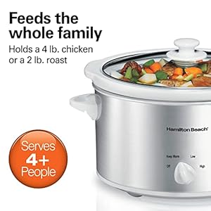 Hamilton Beach 4-Quart Slow Cooker with 3 Cooking Settings, Dishwasher-Safe Stoneware Crock & Glass Lid, Stainless Steel (33140G) Hamilton Beach 4 Quart Slow Cooker with 3 Cooking Settings Dishwasher Safe Stoneware Crock Glass Lid Stainless Steel 33140G
