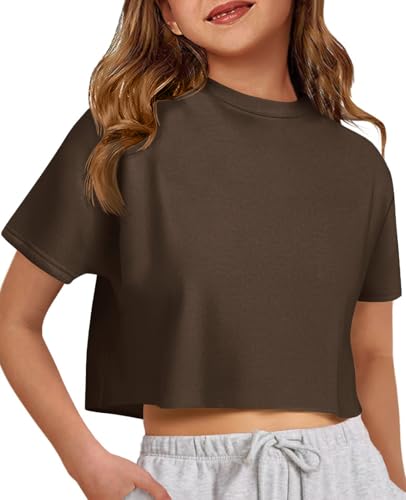 Image of ZDC Girls Athletic Oversized Crop Tops Kids Drop Shoulder Short Sleeve T Shirts Workout Tees