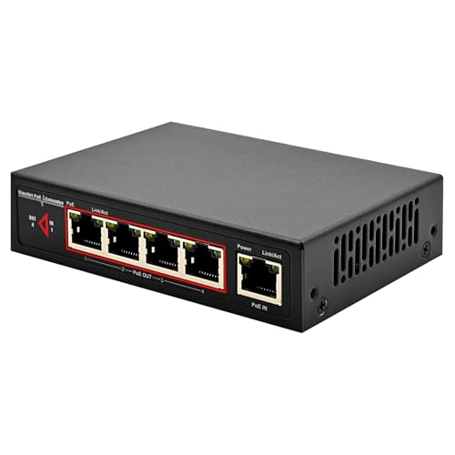 Image of 60W 4-Port Gigabit PoE Switch /Extender PoE Splitter | 10 /100 /1000Mbps, Supports IEEE 802.3af /at, Ethernet Extension, 6KV Lightning Protection