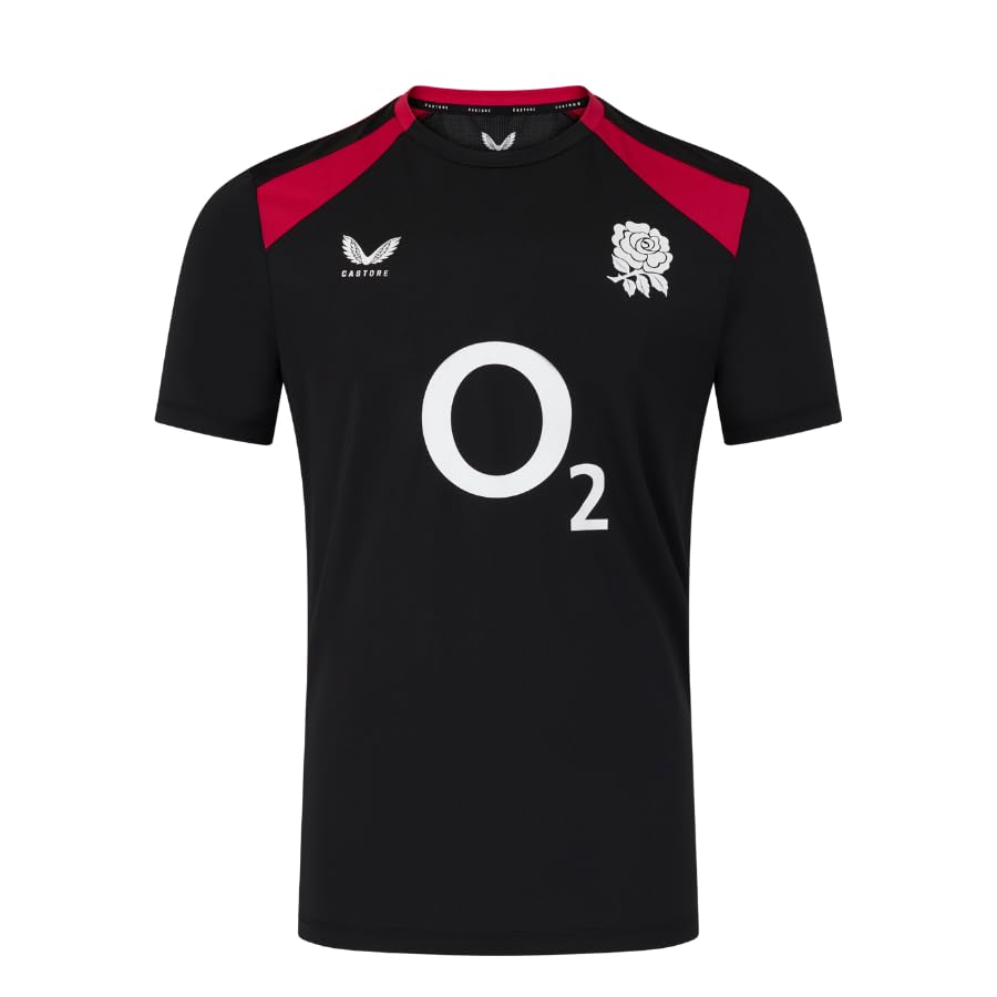Castore England Rugby Mens Performace Short Sleeve Tee Black/Persian Red M