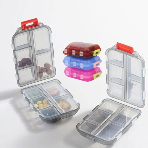 Porta Comprimido Estojo Caixa Comprimidos Remédio Cápsulas Compacto Bolsa Viagem Divisórias (Preto)