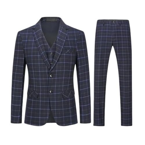 Men Plaid 3-Piece Suit Slim Business Wedding Dinner Events Suit